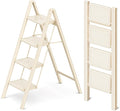 4 Step Ladder Folding Step Stool with Wide Anti-Slip Pedal, 330LBS Capacity, Lightweight Portable Stepladder for Home and Kitchen Use, Cream White