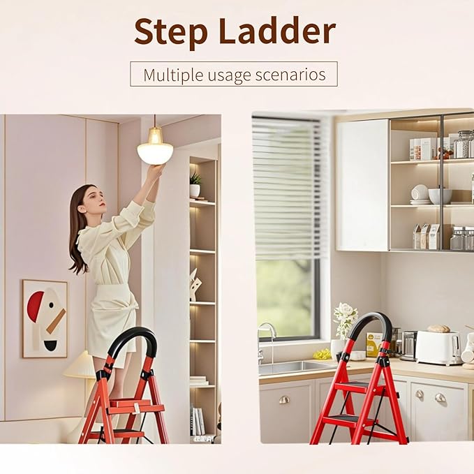 5 Step Folding Ladder, Portable and Compact, Anti-Slip Multi-Use Household Step Ladder for Home, Kitchen, Office, and Garage – Easy Storage, Sturdy and Durable