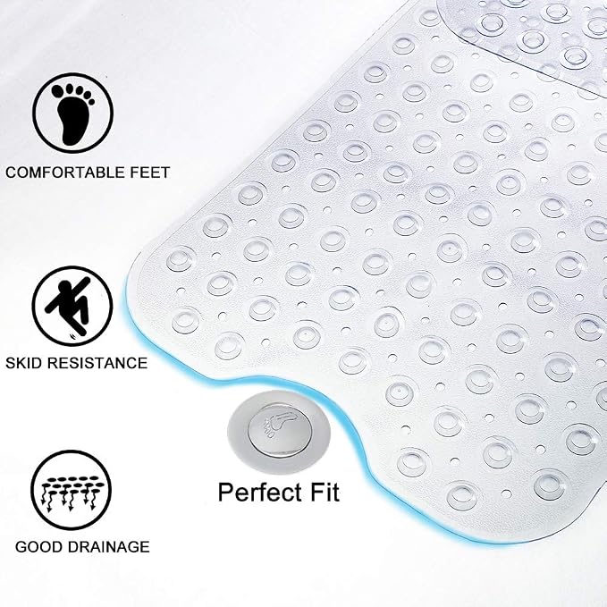 Tree Bud Bathtub Mats for Shower Tub Non-Slip Bath Mat 39 x 16 Inch Extra Long Shower Mat, Bath Tub Mat for Bathroom with Machine Washable, BPA Free for Kids (Clear)