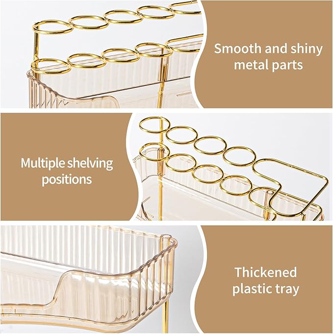 shuang qing Upgraded 2-Tier Corner Bathroom Countertop Organizer – Spacious Storage for Makeup, Skincare & Perfumes, Built-in Brush Holder Fits Vanity/Dresser/Bsthtub (Vintage Gold)