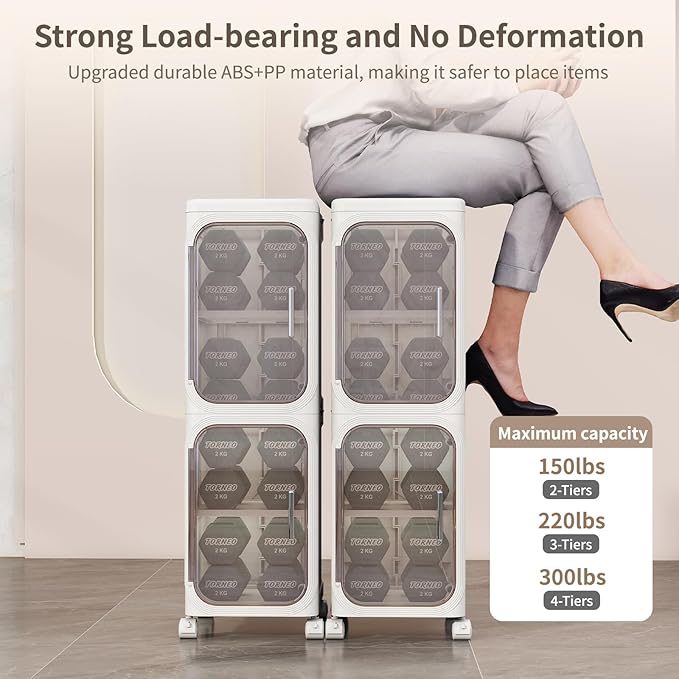 4-Tiers Slim Bathroom Storage Cabinet, Foldable Storage Cabinets,Narrow Bathroom Storage,Movable Bathroom Storage Organizer for Small Spaces,Bathroom,Kitchen,Laundry,White