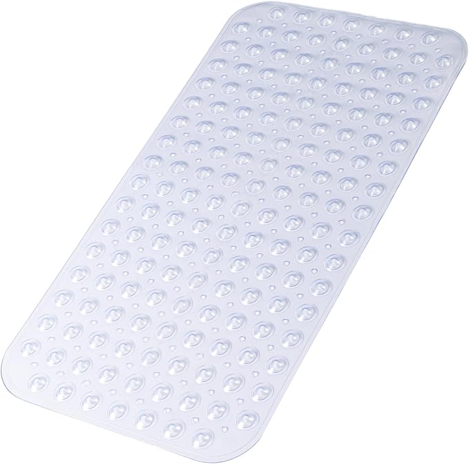 Bathtub and Shower Mats, 28 x 15 Inch Non-Slip Bath Mat, Machine Washable Bath Tub Mat with Suction Cups & Drain Holes for Bathroom, Beige