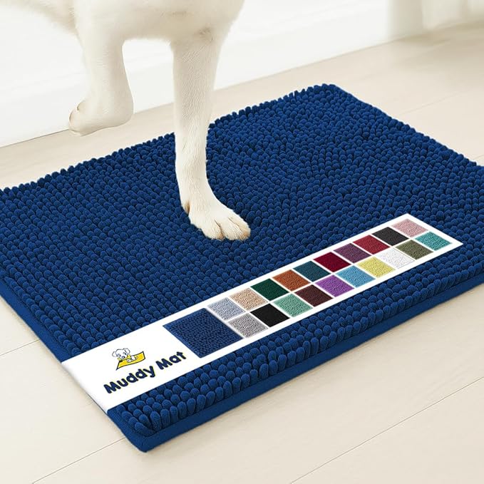 Muddy Mat® | Super Absorbent Door Mat Indoor, Microfiber Quick Dry Chenille Entryway Rug, Non-Slip Front Door Mat, Indoor Mats for Entryway, Machine Washable Pet Rug, Navy Blue 16"x24"