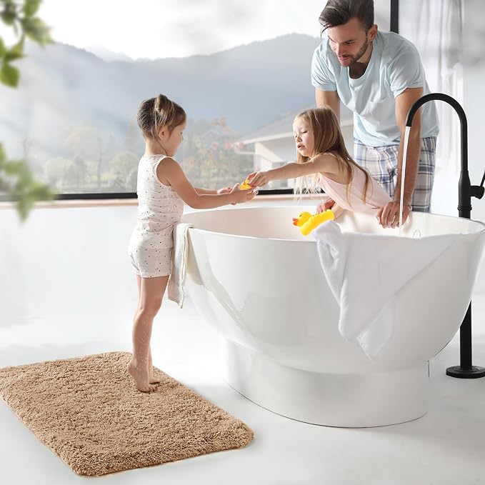TECHMILLY Super Soft Shaggy Bathroom Rugs, Absorbent Thick Non Slip Microfiber Bath Rugs, Quick Dry Machine Washable Bath Mat for Bathroom Floor, Bathtub and Shower 20"x32"