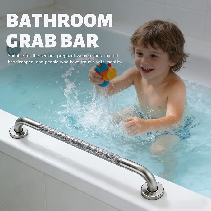24 Inch Shower Grab Bar 1.25" Dia,Brushed Nickel Anti Slip Bathroom Grab Bar, 304 Stainless Steel Knurled Handicap Grab Bars, Safety Support Handrail, Bath Shower Handle for Elderly Injury Senior