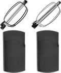 Success Eyewear Reading Glasses 2 Pair Black and Gunmetal Readers Compact Folding Unisex Glasses for Reading Case Included