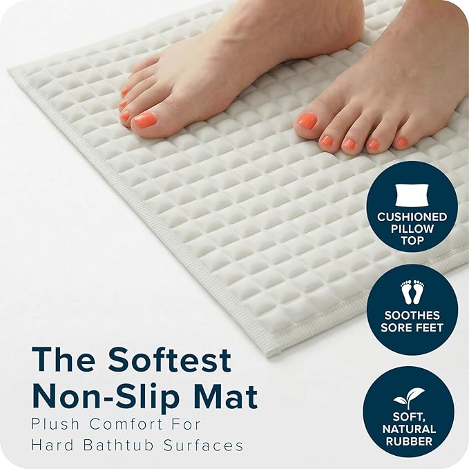 SlipX Solutions Pillow Top Cushioned Bath Mat, Non Slip Comfort Underfoot, 700 Air-Filled Pillows, Soft Shower Mat, Strong Suction Cups, Cream, 27" x 15.5"