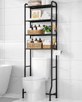 Kitsure Over Toilet Storage Rack - Metal Over Toilet Bathroom Organizer Shelf, Over the Toilet Storage Cabinet with Paper Holder and Hooks, Bathroom Cabinet for Laundry, Black, 4 Tiers (74.2" H)