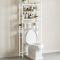 Over The Toilet Storage Shelf, 4-Tier Bathroom Organizer with Basket & Hooks, Sturdy Space Saver for Small Bathrooms, White