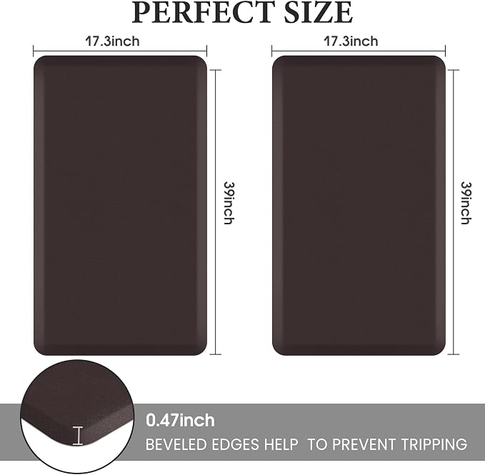 HappyTrends 2 PCS Kitchen Mat Cushioned Anti-Fatigue Floor Mat, Heavy Duty Ergonomic Comfort Foam Standing Mat, Waterproof Non-Slip Kitchen Rugs for Home, Office(17.3"x39"+17.3"x39",Chocolate)