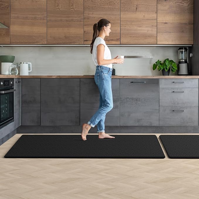 Mattitude Kitchen Mat 2PCS Kitchen Rugs Cushioned Anti-Fatigue Rug Waterproof Standing Desk Mat Kitchen Mats for Floor Kitchen Rug Set for Kitchen, Sink, Office 17.3"×30"+17.3"×59"-0.47inch Black