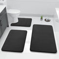 Yimobra 3 Pieces Memory Foam Bath Mat Set with U-Shaped Toilet Rug - Non Slip Super Soft Absorbent Quick Dry Bathroom Rugs for Bathtub, Vanity & Toilet Base, Black