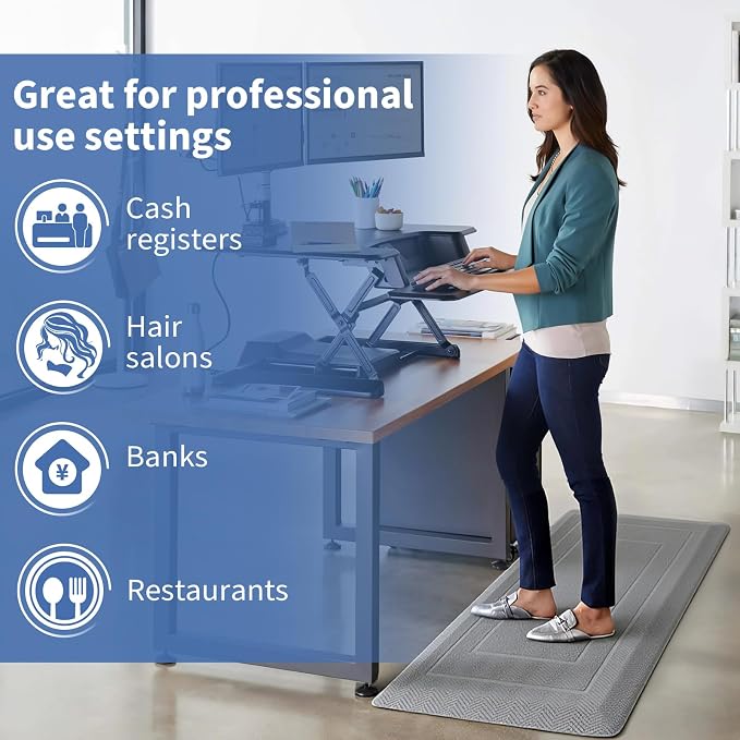 UKISS 9/10"" Extra Thick Cushioned Anti Fatigue Kitchen Mat, Waterproof High Density Foam Standing Desk Mat, Non-Slip Ergonomic Comfort Mat for Kitchen, Office,Workstation Black (Grey, 20" X 39")
