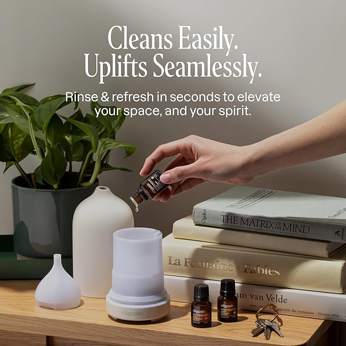 Cliganic Signature Essential Oils Diffuser Set – Aromatherapy Humidifier with LED for Home, Office & Bedroom Includes Peppermint, Lavender, Tea Tree & Orange Essential Oils Christmas Gift Kit