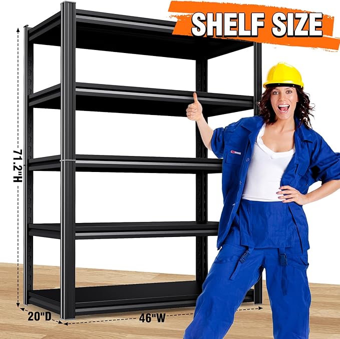 Garage Shelving-2050 lbs 5 Tier Storage Shelves,Adjustable Heavy Duty Metal Shelving Unit and Storage Large Rack,Utility Steel Shelf for Warehouse Industrial Pantry Basement Organizers 71"x46"x20"