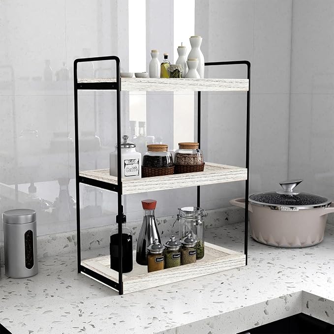 Dorhors 3 Tier Bathroom Counter Organizer,Countertop Bathroom Storage Shelf,Counter Tray and Vanity Organizer (Rustic White)