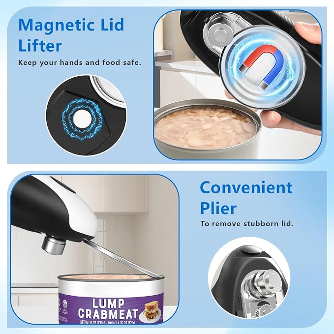 SAKAMOSH Rechargeable Can Opener Electric for Seniors, Hands Free Electric Can Opener with Smooth Edge for Kitchen, One Touch Automatic Opener Fits Most Cans