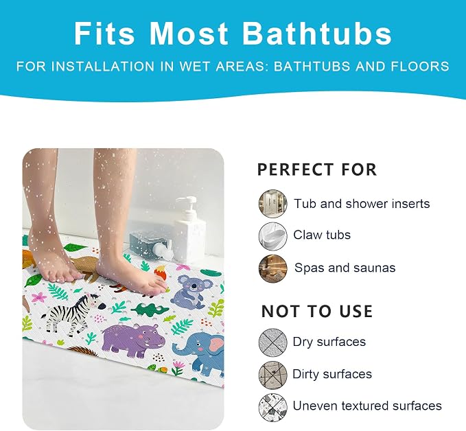 XIYUNTE Baby Bath Mat for Tub Non Slip Kids, BPA Free Extra Long Bathtub Mat 40x16 with Drain Holes and 200 Suction Cups, Non Toxic Machine Washable Toddler Bath Mat, Eco-Friendly Certified