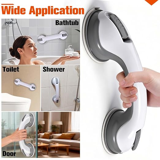 2 PCS Grab Bars Set for Bathtubs and Showers 11.6" Suction Grab Bars with Ruler Knob, Anti-Slip Safety Tool for Sewing White Shower Handle for Seniors Bathroom Grip, No Drilling Removable