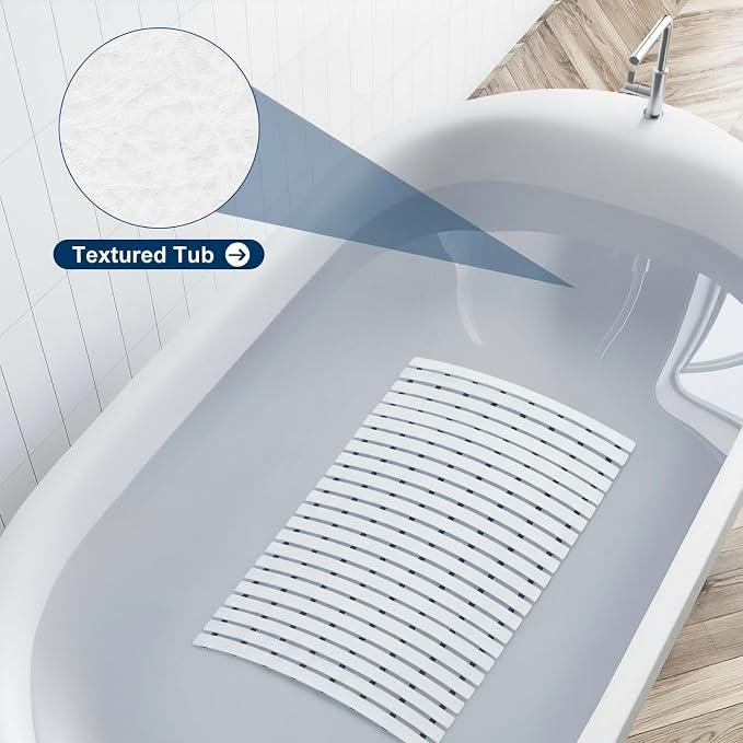 AceOrbit Weighted Non Slip Bath Mat for Textured tub, Heavy Duty Anti Slip Bath Mat for Bathtub and Shower Surfaces, Without Suction Cups for Textured, Reglazed, Refinished Tub(White,32 x 17 Inch)