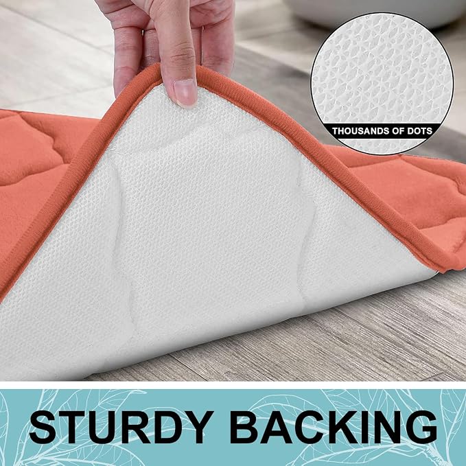 OLANLY Memory Foam Bath Mat Rug 44x24, Ultra Soft and Absorbent Bathroom Rugs, Non-Slip, Comfortable, Machine Washable Bath Carpet for Bathroom Floor, Tub, Shower and Home Decor Accessories, Coral