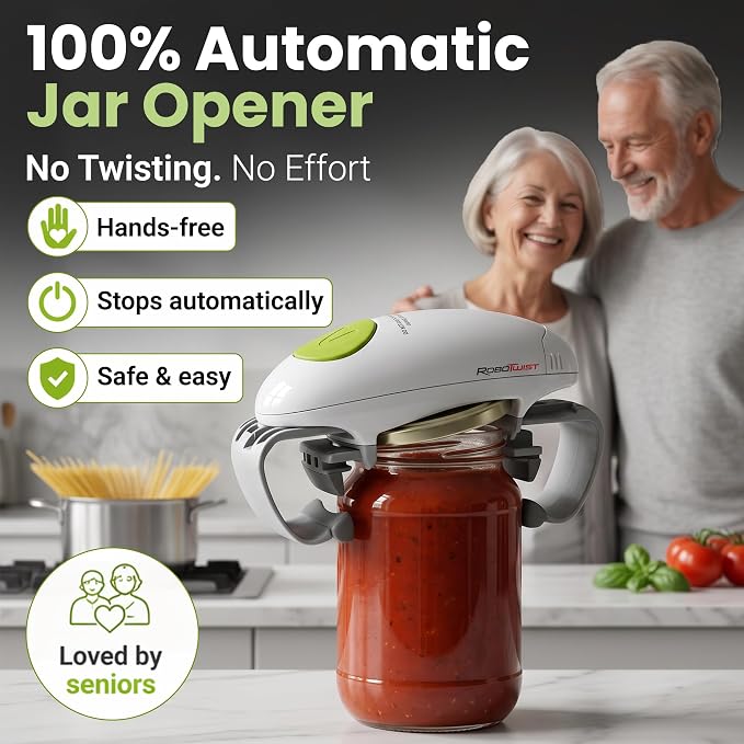 Robotwist Automatic Jar Opener, Deluxe Model with Improved Torque, Robo Twist Kitchen Gadgets for Home, Electric Handsfree Easy Jar Opener – Works on All Jar Sizes, As Seen on TV