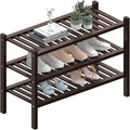ROMGUAR CRAFT 3 Tier (Thick) Bamboo Shoe Rack for Closet Free Standing Wood Shoe Shelf for Entryway Small Space Stackable 27"x12"x21" (Black Brown)