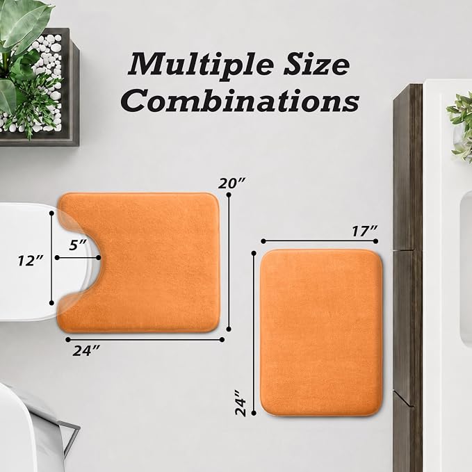 HUXMEYSON Bathroom Rugs Sets 2 Piece, Non-Slip & Quick Dry Bath Mat Set, Ultra Soft Velvet Bath Rugs for Bathroom, Toilet and Shower Floor, Orange