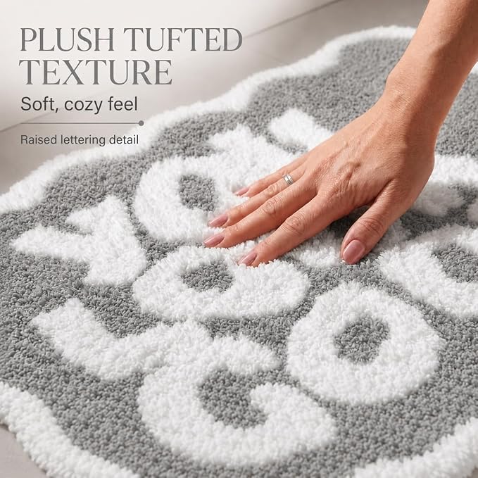 Scalloped Grey Bath Rug, You Look Good Cute Bathroom Rug, Soft Absorbent Quick Dry Bath Mat, TPR Non Slip Backing, Microfiber Mat for Shower Tub Sink Vanity 20" x 31.5"
