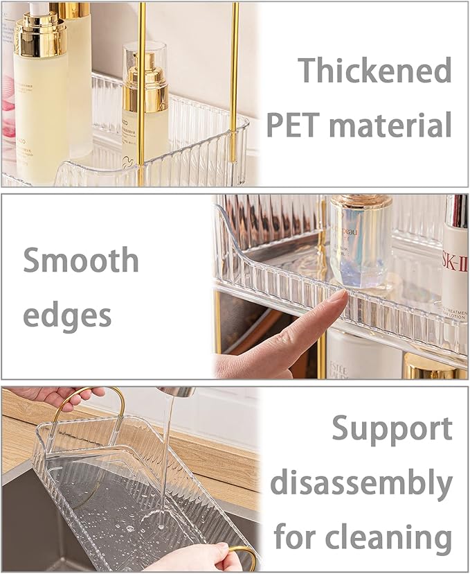 shuang qing Bathroom Counter Organizer Countertop Storage, Cosmetics Skincare Shelf, Makeup Organizer Perfume for Dresser Vanity Tray, Spice Rack for Kitchen(3 Tier-Clear)