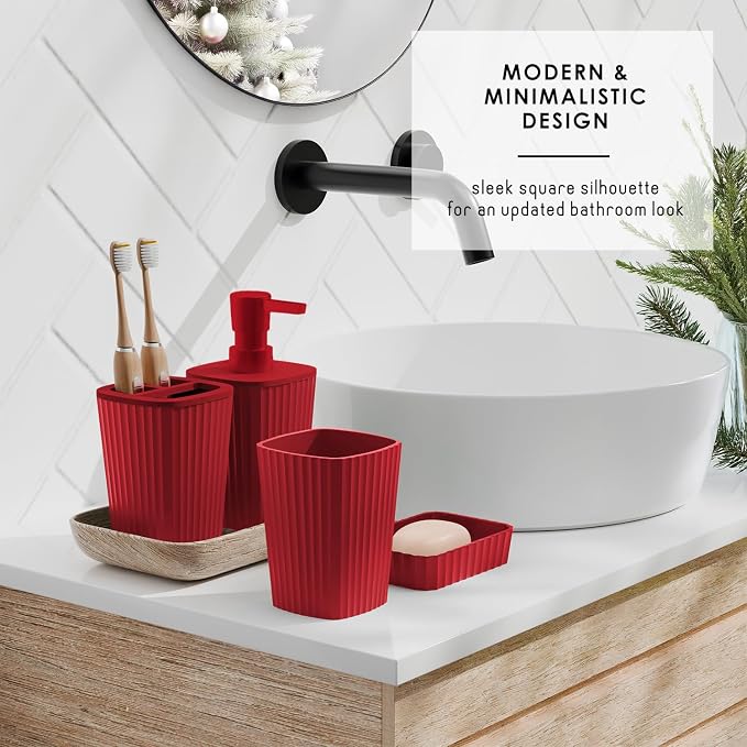 Clara Clark Bathroom Set - Christmas Bathroom Accessories Set, 24PC Bathroom Accessory Set, Christmas Bathroom Sets with Adhesive Corner Shower Caddy Hanging, Toilet Brush, Trash Can & Soap Dispenser