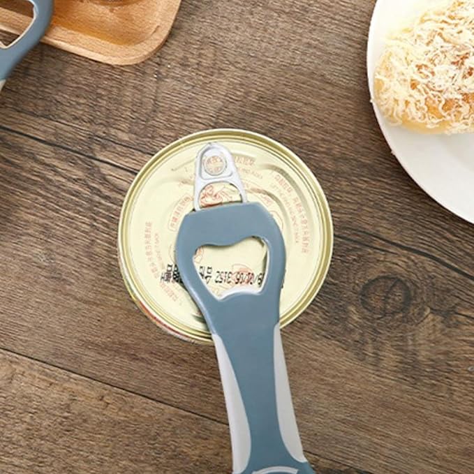 Pop Bottle Opener 4-in-1 Tool Easy Grip for Twist Caps Canning Lids Can Tabs Multifunctional Kitchen Gadget Arthritis Relief Off Jar Plastic Tool (Gray)
