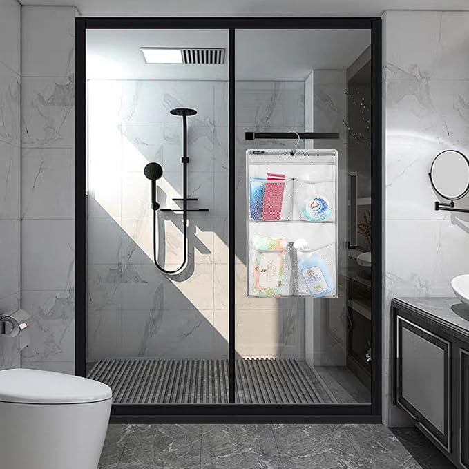 Mesh Shower Organizer Hanging Caddy Quick Dry Bathroom Storage for Toiletry Accessories with Rotating Hanger (4 Pockets)
