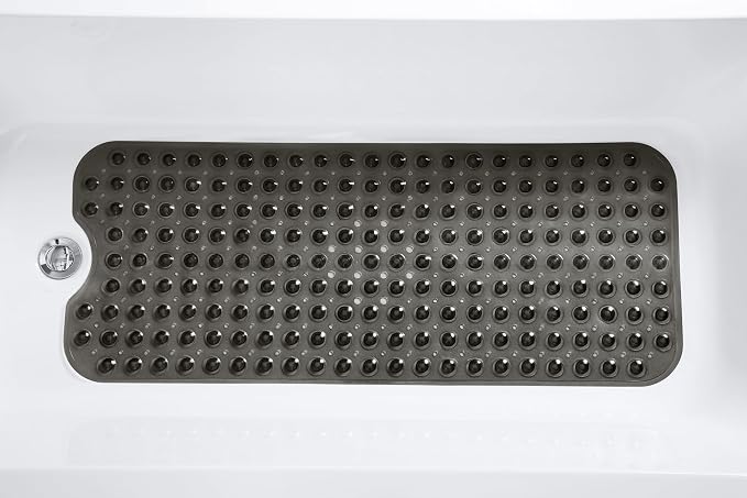 Extra-Long Non-Slip Bathtub & Shower Mat 39”x16” (Smooth/Non-Textured Tubs Only) Safe, Clean, Machine-Washable, Superior Grip&Drainage, Vinyl, Transparent Black