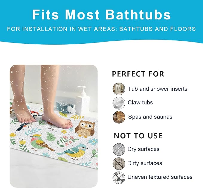 XIYUNTE Baby Bath Mat for Tub Non Slip Kids, BPA Free Extra Long Bathtub Mat 40x16 with Drain Holes and 200 Suction Cups, Non Toxic Machine Washable Toddler Bath Mat, Eco-Friendly Certified
