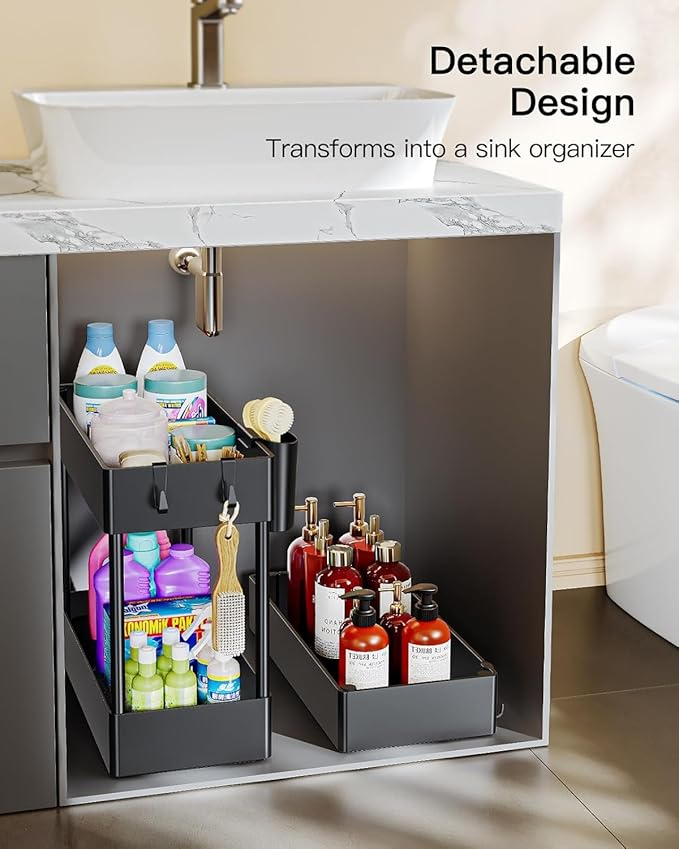 Pipishell Slim Storage Cart with Wheels - 3 Tier Bathroom Organizers and Storage Cart - Rolling Carts for Bathroom, Kitchen, Narrow Space, Laundry Room,Black