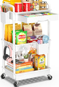 SUNALLY 3 Tier Rolling Cart with Drawer, Bathroom Storage Organizer with 2 Lockable Wheels, Multifunctional Rolling Storage Cart for Bathroom, Kitchen, Office, Craft, Makeup, Baby Essentials, White