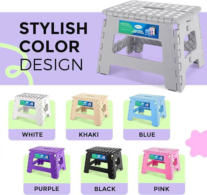 Dyforce 9" Folding Step Stool for Kids and Adults, Collapsible Light-Weight Foot Stools Foldable for Toddler, Kitchen, Bathroom, 300 lb Capacity (Grey)