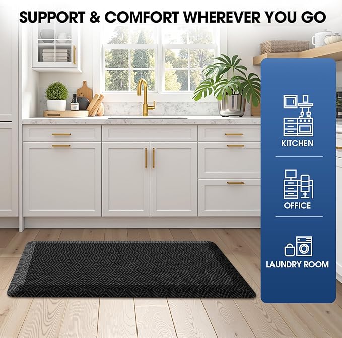Mattitude 4/5 Inch Thick Kitchen Mat Cushioned Anti-Fatigue Floor Mat Water Resistant Non-Slip Mats and Rugs Standing and Comfort Desk Mats for House Sink Office Laundry (Black, 20"x32")