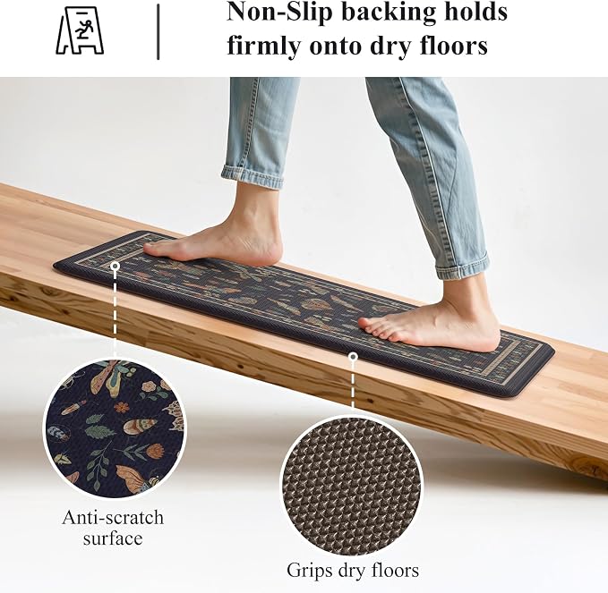 LEEVAN Anti Fatigue Mats for Kitchen Floor Non-Slip, Cushioned Kitchen Mats for Floor 2 Piece, Blue Purple Memory Foam Kitchen Mat Set, Waterproof Ergonomic Standing Mat for Bar, Office,Desk, Laundry