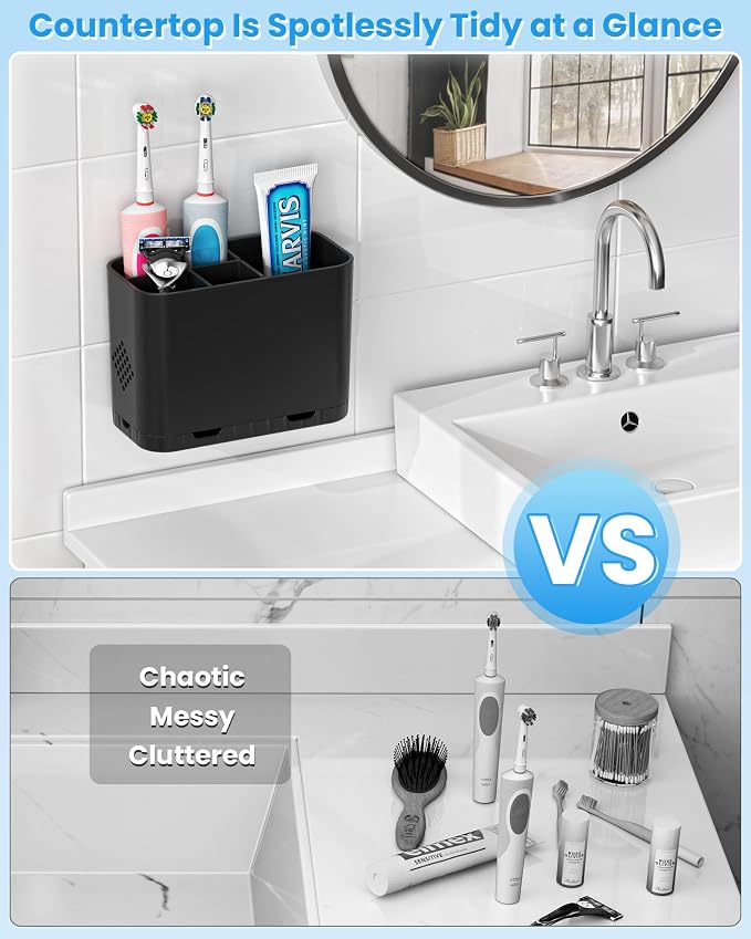 Toothbrush and Toothpaste Holders for Bathrooms Countertop - Detachable 5 Slots Kids Electric Toothbrush Holders Set Wall Mounted with Removable Dividers for Bathroom Decor and Accessories Organizer