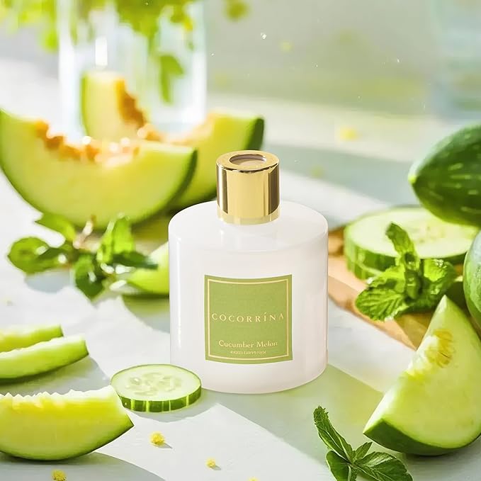 COCORRÍNA Reed Diffuser - Cucumber Melon 6.7 fl oz Reed Diffuser with Sticks, Home Bedrrom Bathroom Shelf Decor