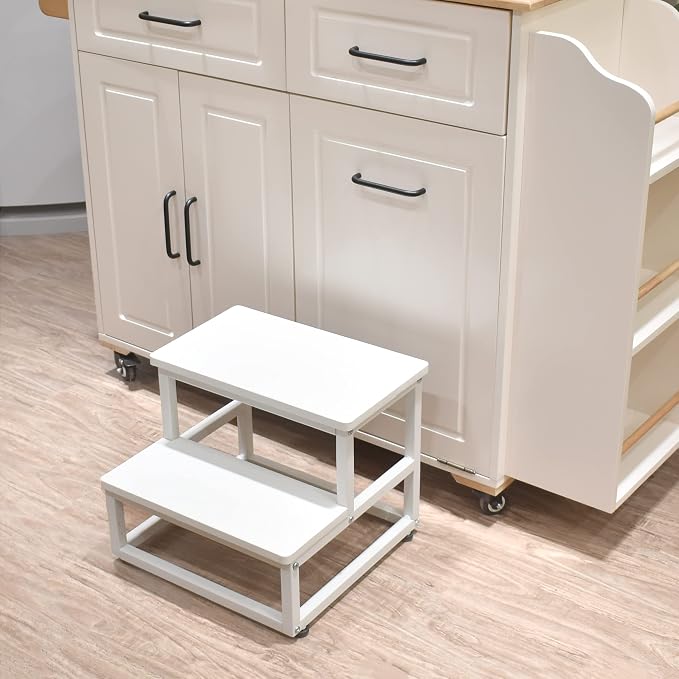SZLHANJZ Nursery Step Stool, Wooden and Metal Foot Stool for Adult Kid, Steps for High Beds with Round Corners, Small Stepping Stool for Bedroom Kitchen, Load 500 LB, White