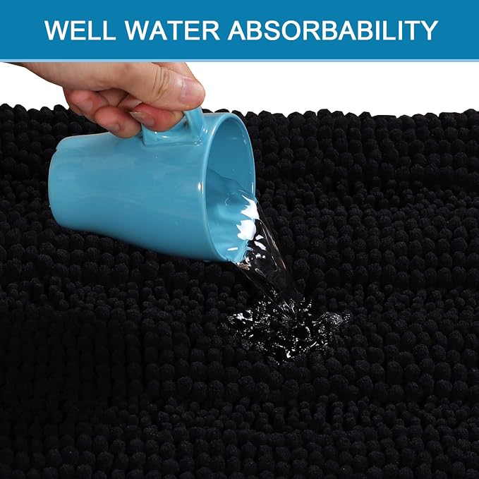 H.VERSAILTEX Bathroom Rugs Bath Rug Set 2 Piece Bathroom Contour Rug Toilet Mat Sets Non Slip Contour Bath Rug Set Ultra Thick Water Absorbent Striped Washable(20" x 32" Plus 20" x 20" U, Black)