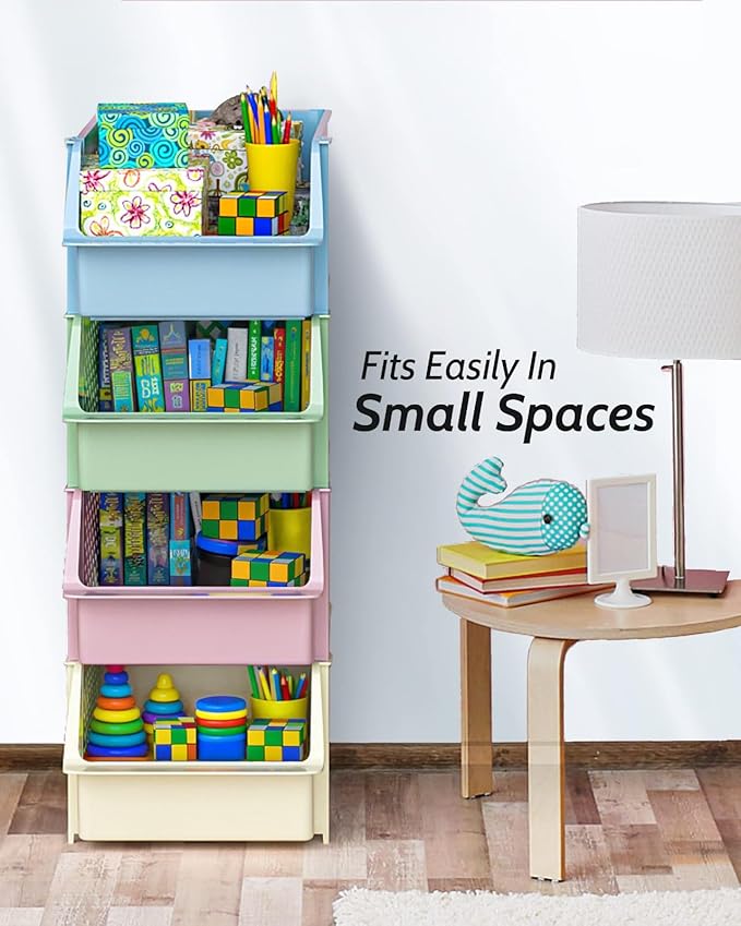TidyFriend 4 Pack Stackable Storage Bins Open Front for Pantry Organizers and Storage, Pantry Storage for Food, Kitchen and Home Organization, Plastic Storage Bins, Dorm Room Essentials (Multi)