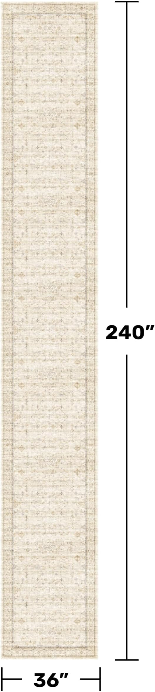Sand Beige Washable 3x20 Extra Long Hallway Runner Rug, Vintage Farmhouse Rugs for Kitchen, Geometric Floral Entryway Floor Mats, Non Skid with Rubber Backing, Low Pile & Soft Carpet