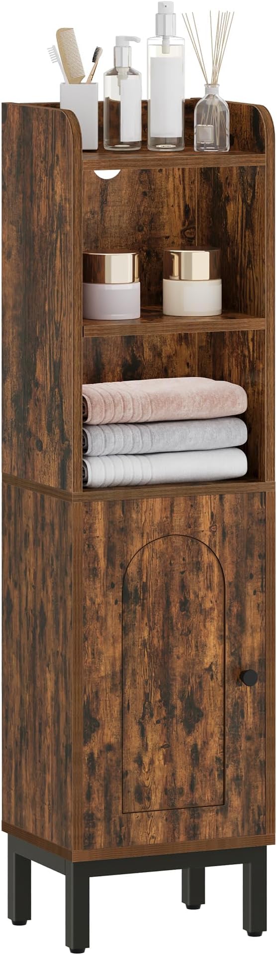 Hzuaneri Bathroom Storage Cabinet, Small Corner Floor Cabinet with Door and Shelves, Narrow Toilet Paper Holder, Bathroom Organizer with Adjustable Shelf, for Small Spaces, Rustic Brown BC38201BV1