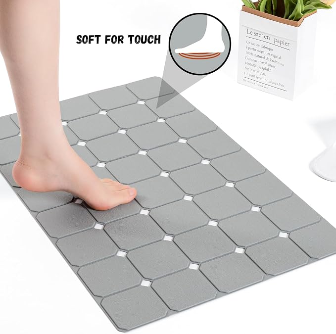 Bath Mat for Textured Tub: Silicone Bathtub Mat Foldable Shower Mat Non Slip Tub Mat No Suction Cups 28 X 17.7Inch - Grey