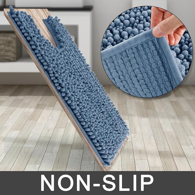 Yimobra Toilet Rug U Shaped Washable 24x24 Inch - Ultra Soft Absorbent Chenille Bath Rugs for Toilet, Quick Dry & Machine Washable, Non Slip Contour Bathroom Mat, Denim Blue