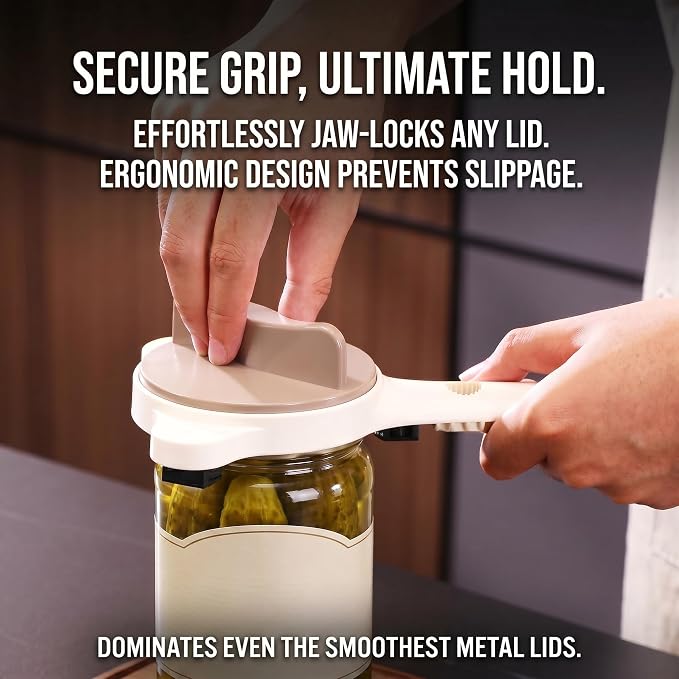 4 in 1 Multi-Purpose Jar Opener, Adjustable 3-Claw Lid Gripper & Bottle Cap Remover Tool for Seniors, Easy Open Jars, Cans, Bottles for Kitchen and Home Use